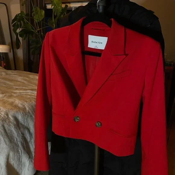 Red cropped Babaton Blazer, Size XS. - Picture 2 of 5